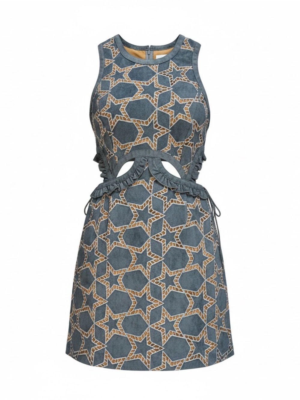 SELF-PORTRAIT Cutout Geometric Lace Dress — Steel Blue / Nude Illusion | US 8 - Picture 15 of 15